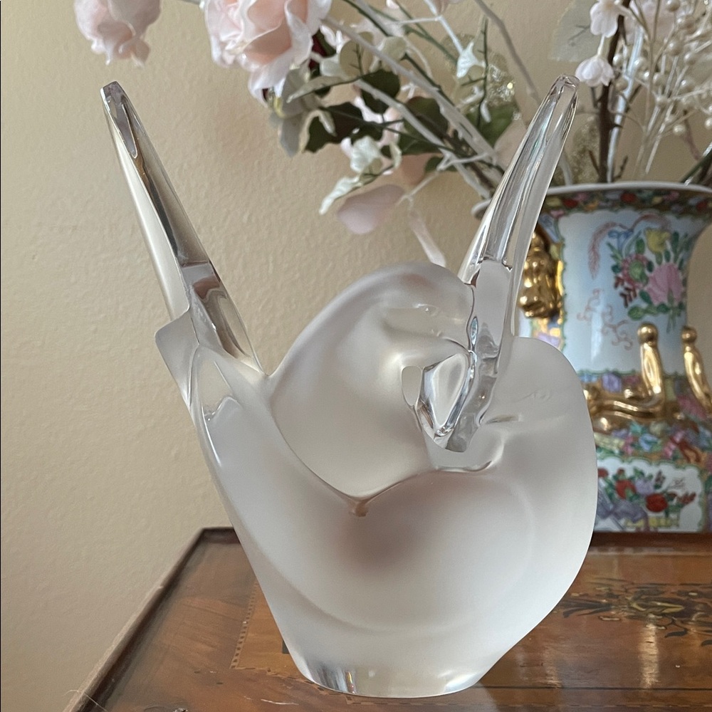 Elegant Luxurious Lalique Dove Birds Sylvie Crystal Vase Bowl Art Centerpiece🌸